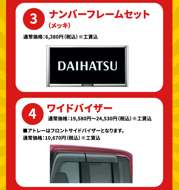 特別装備：3.ナンバーフレームセット/4.ワイドバイザー