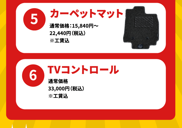 特別装備：5.カーペットマット/6.TVコントロール